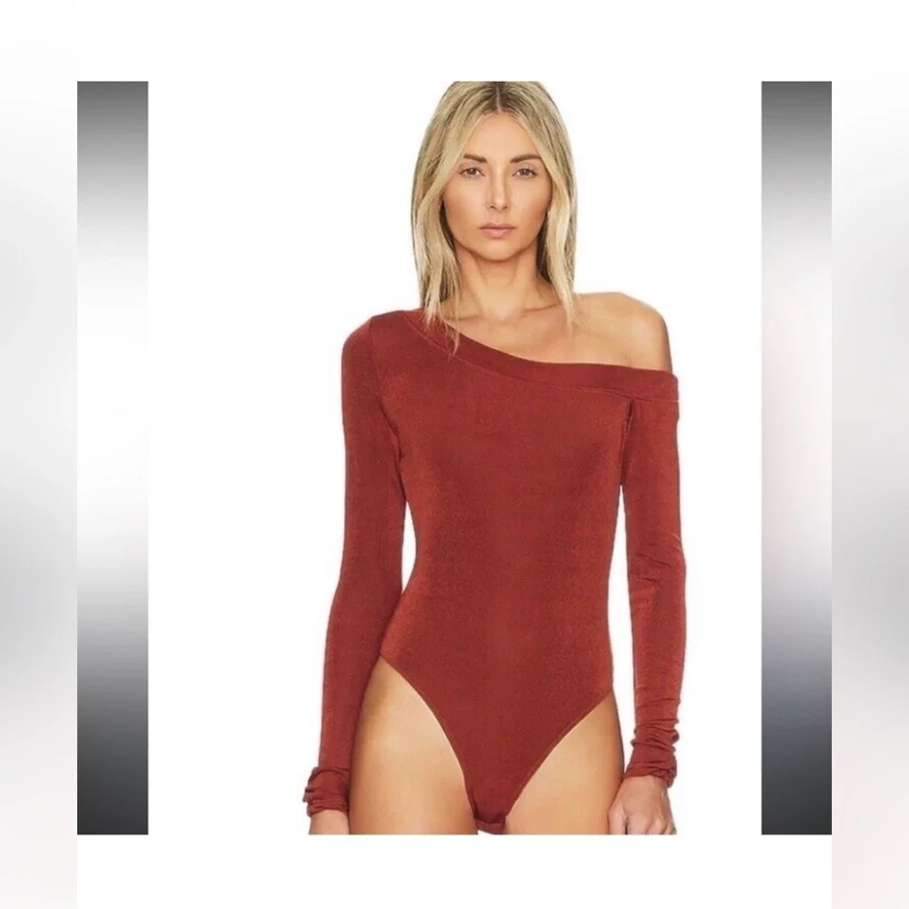 Free People Cherry Chai One-Shoulder Maroon Bodysuit